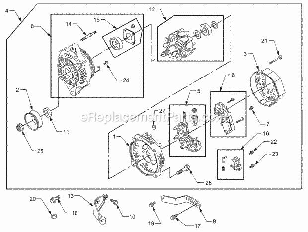 Alternator Diagram and Parts List for 5234DL 54AL544-710, 54BL544-710 Cub Cadet Lawn Tractor